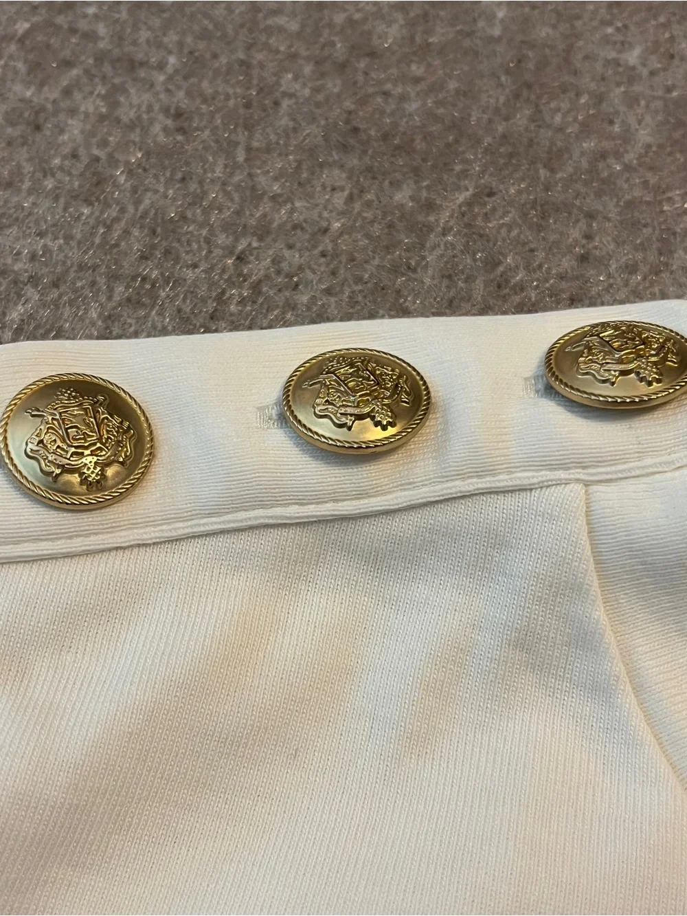 Crew Perfect Fit Cream Gold Button Shoulder Long Sleeve Top Large